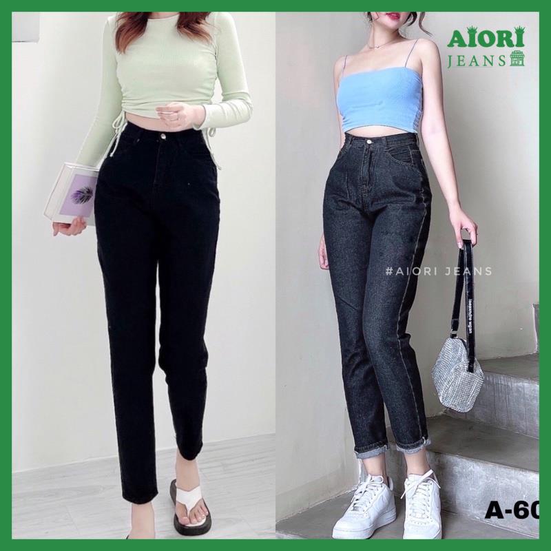 Quần Jeans Nữ Aiori Quần Baggy Jeans Lưng Cao Baggy Bò Trơn Lai Tua Màu Đen Xám Phong Cách Thời Trang_ Mã B004
