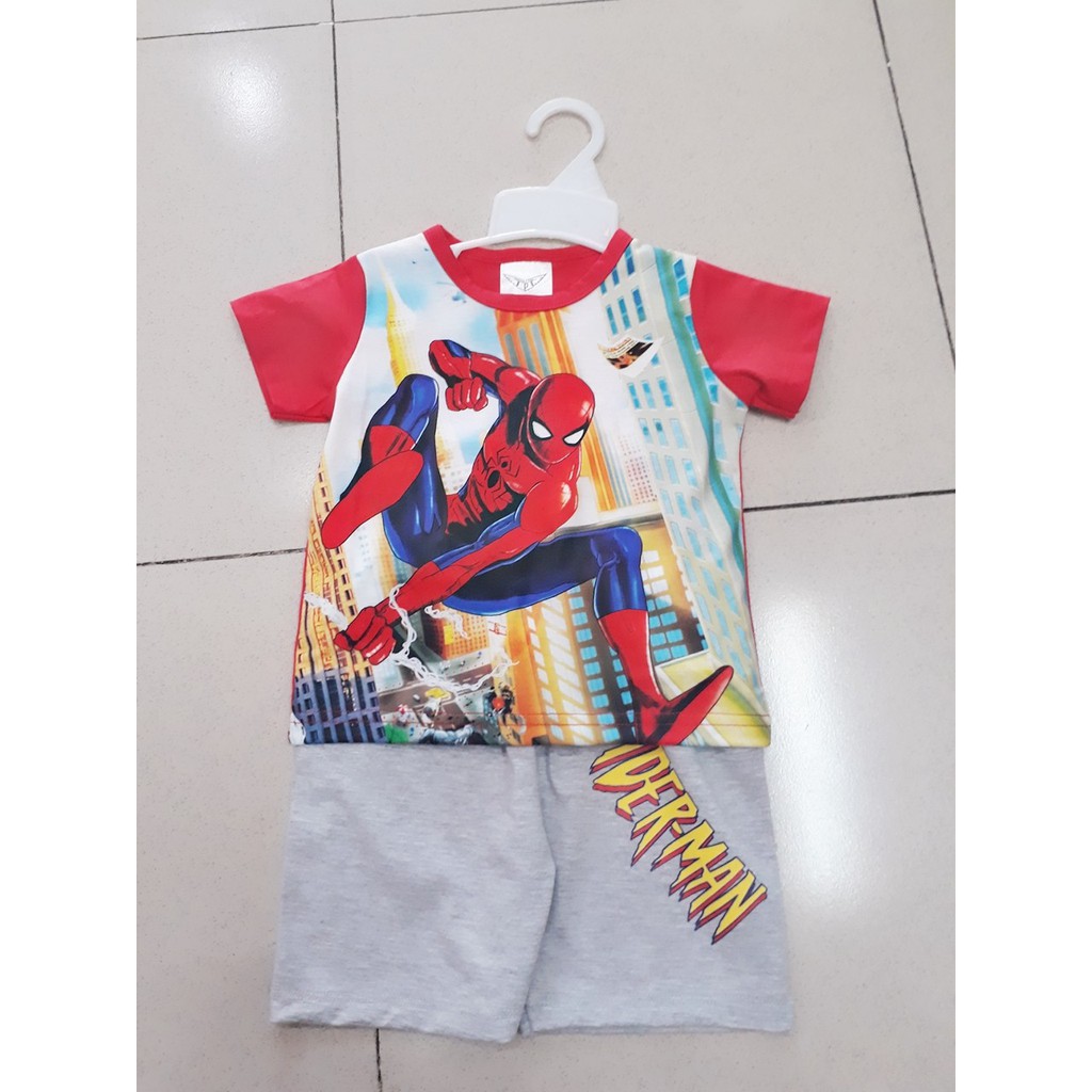 Bộ thun cotton lụa in 3D người nhện Spiderman bé trai