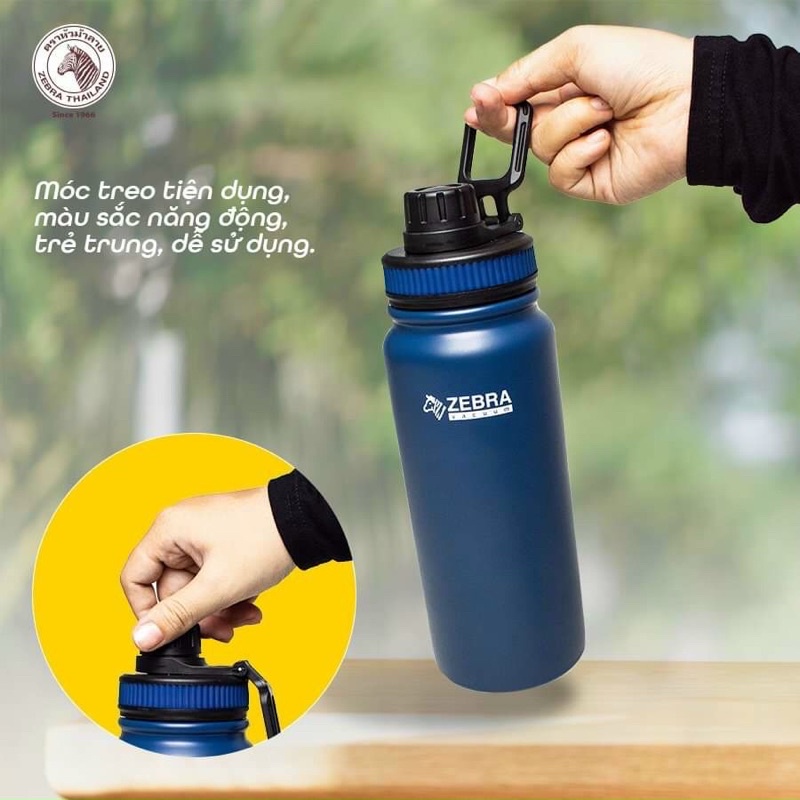 Bình nước thể thao giữ nhiệt ZEBRA Active II Thái Lan Inox 304-600ml