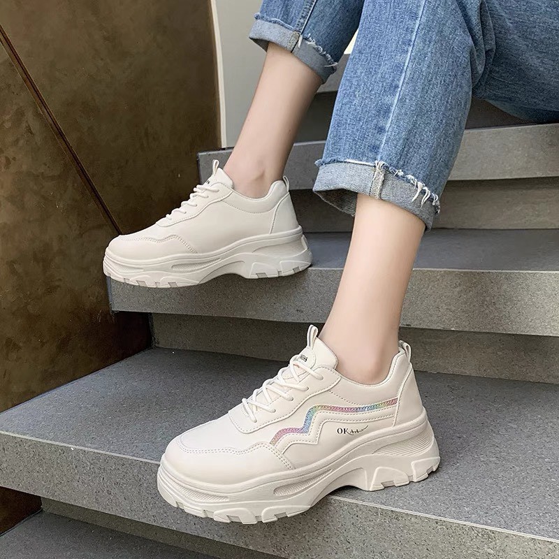 Giày thể thao nữ độn đế vạch sóng K.O - giày sneaker nữ trắng đế cao 7 cm giày ulzzang nữ hàn quốc đẹp giá rẻ 2021 | WebRaoVat - webraovat.net.vn