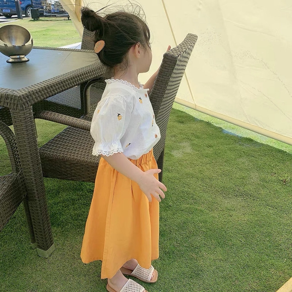 Bộ Áo Sơ Mi Thêu Họa Tiết 2022 + Quần Dài Phong Cách Hàn Quốc Mới Cho Bé Gái