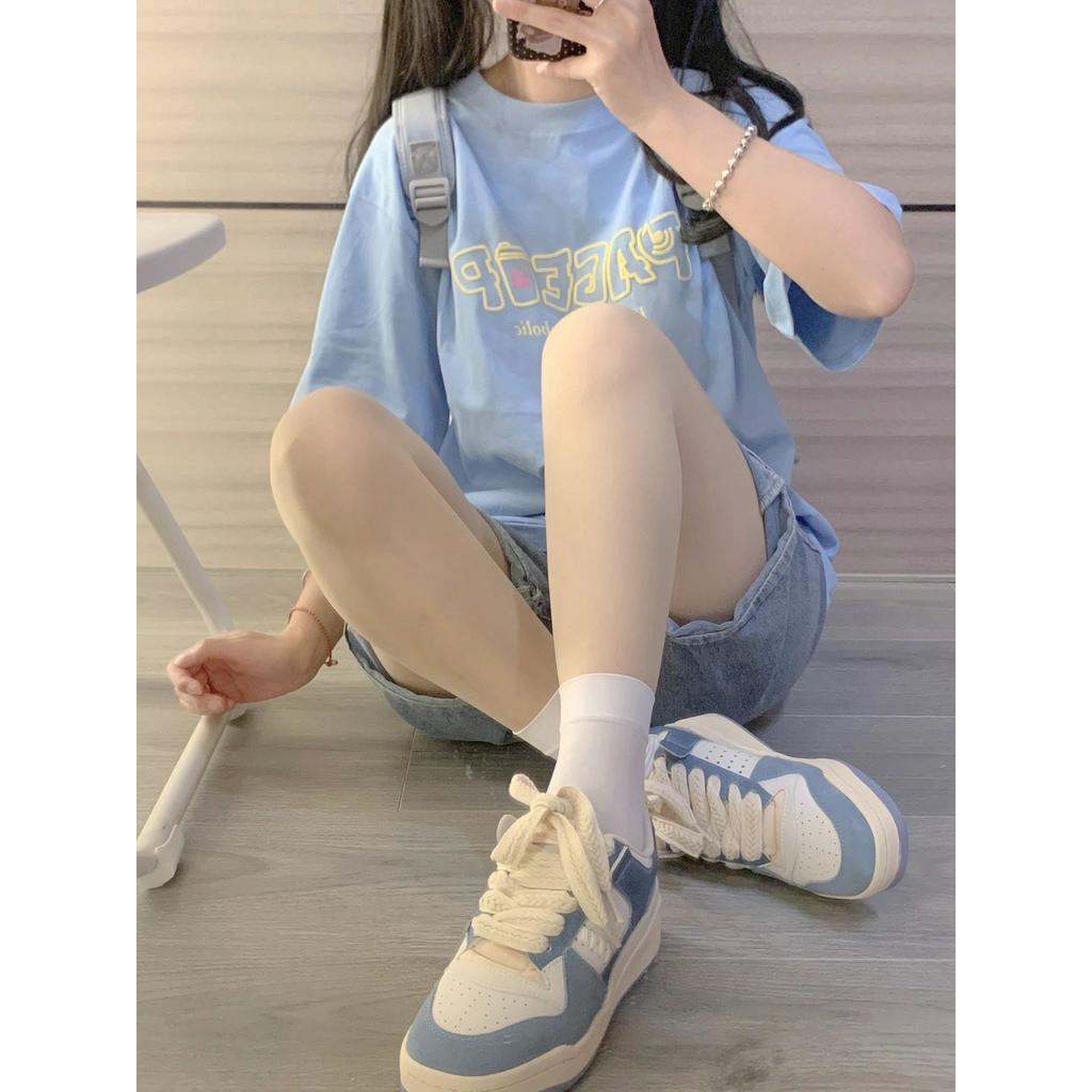 62193 Áo Thun Tay Ngắn Màu Xanh Nguyên Chất Cotton