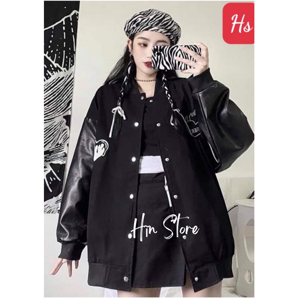 Áo Bomber Trái Tim Lar Chất Liệu Nỉ Phối Tay Da Cúc Bấm Dày Dặn Wild.Goute SP000721