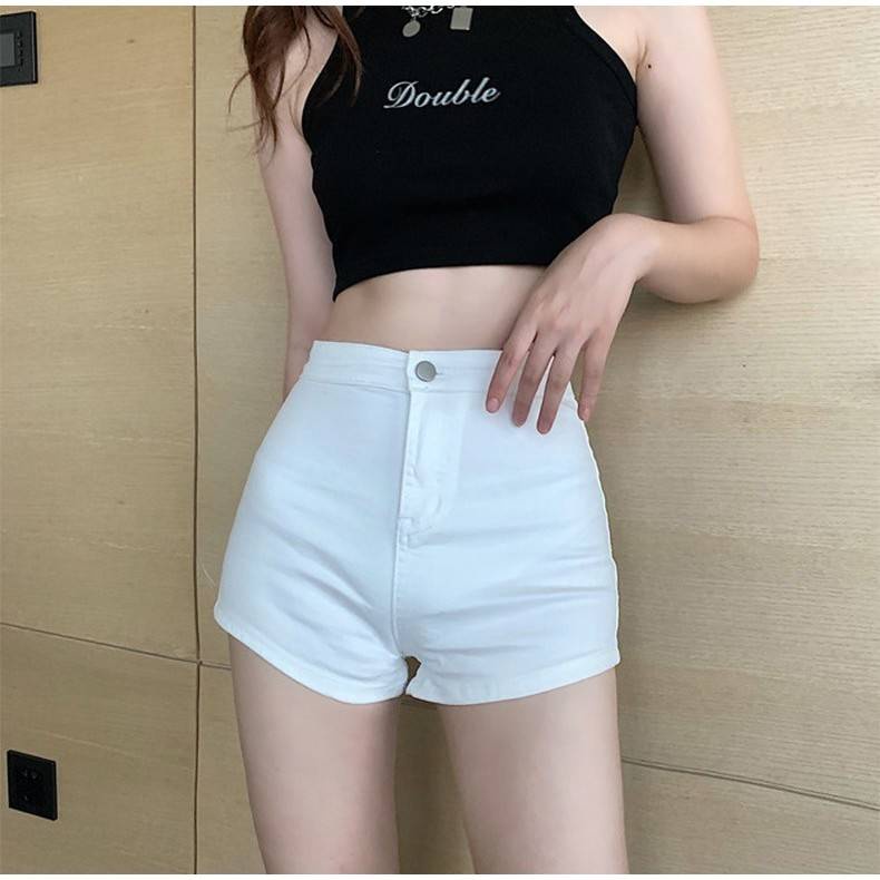 Quần Short Denim Trắng Dáng Ôm Lưng Cao Co Giãn Kiểu Hàn Quốc Thời Trang Mùa Hè Năm 2021 Cho Bạn Gái
