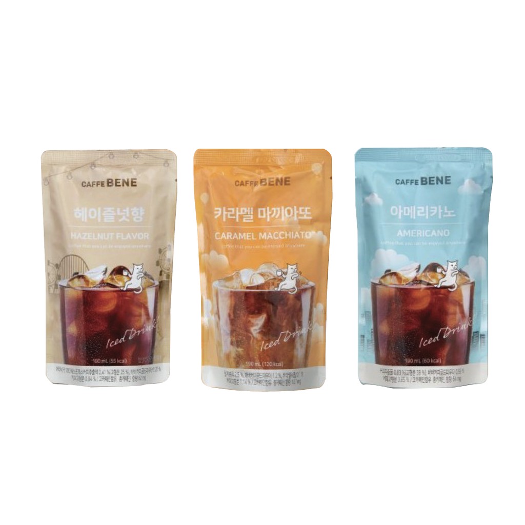 Combo 3 gói CaffeBene pha sẵn các vị Americano/Caramel Macchiato/Hạt phỉ x 190ml/gói