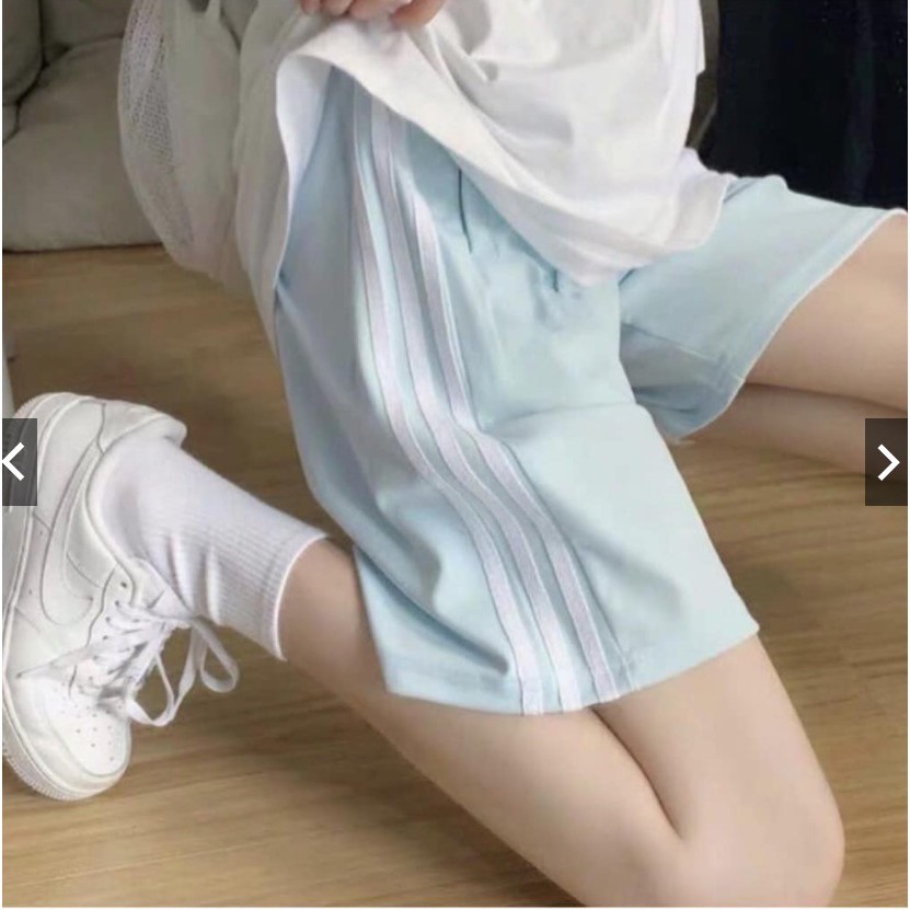 Quần Short Đùi 3 Sọc RAINBOW PEONYB Unisex  Shorts ống rộng cạp chun trơn màu ĐEN | TRẮNG | XANH EMMy Boutique