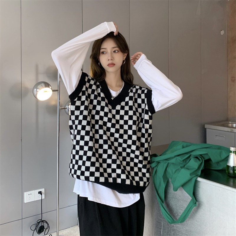 Áo Dệt Kim Không Tay Cổ Chữ V Dáng Rộng Phong Cách Retro Thời Trang Hàn Quốc Cho Nữ | BigBuy360 - bigbuy360.vn