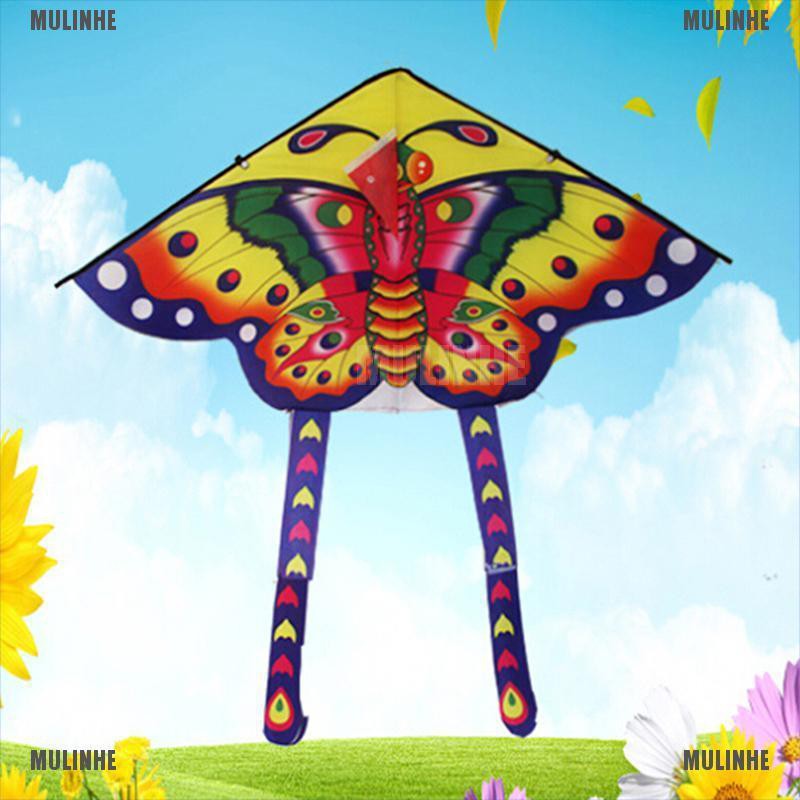 1 Bộ Diều Đuôi Dài 90 * 50cm In Họa Tiết Bướm Có Tay Cầm Cho Hoạt Động Ngoài Trời