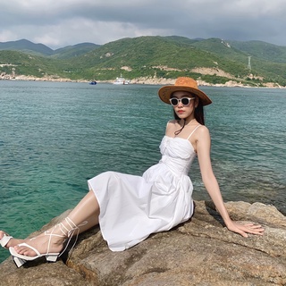 Đầm dây trắng xòe dáng dài thanh lý mới 95%