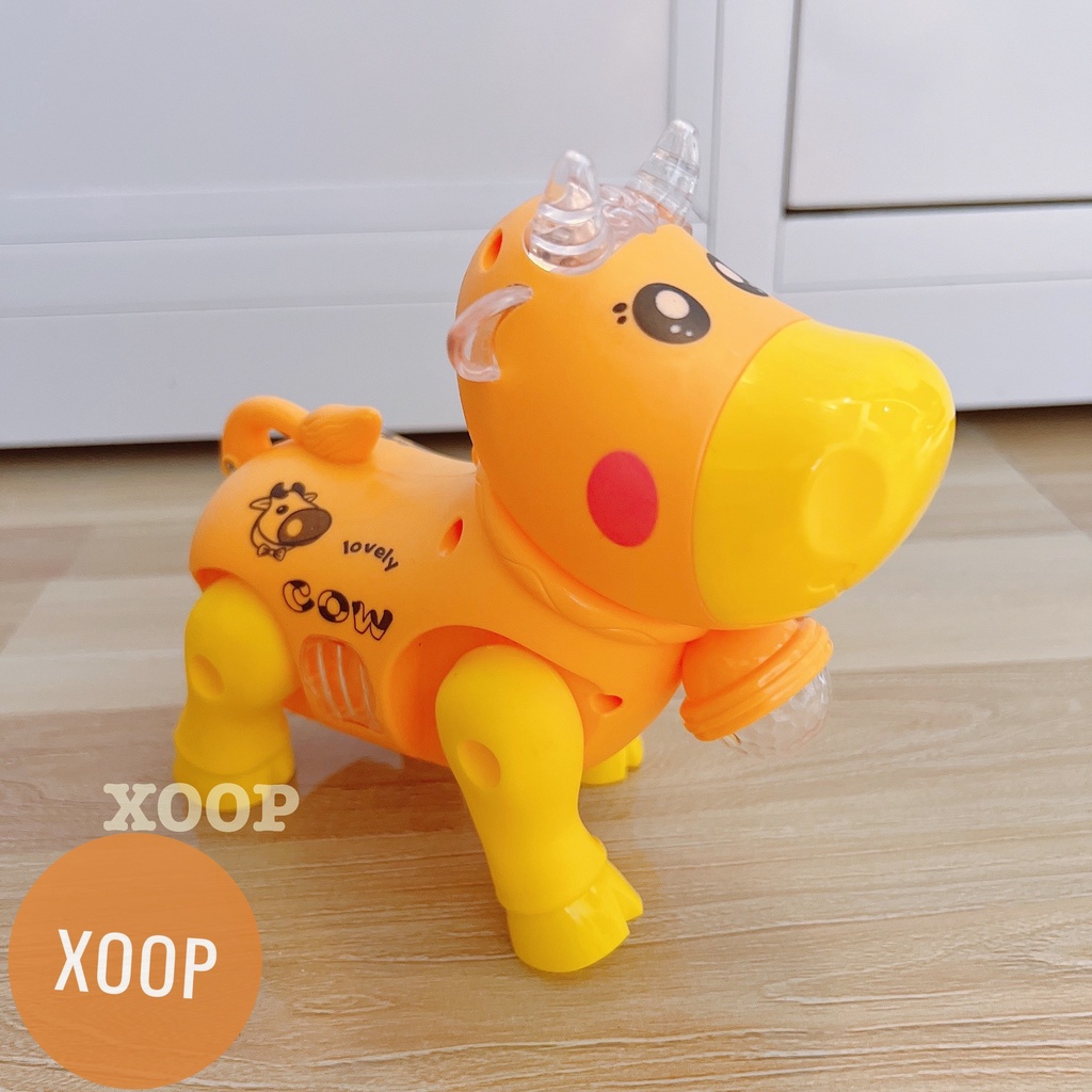 [Tặng pin] Đồ chơi chú bò có nhạc phát sáng chạy pin đáng yêu cho bé