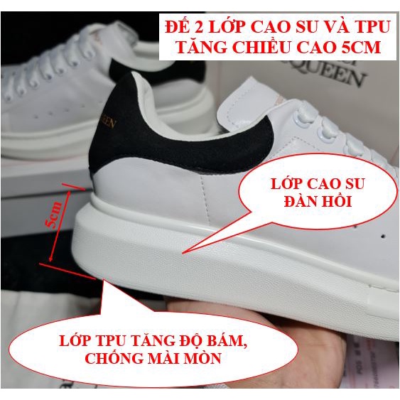 Mc Queen Nam Nữ Giày McQueen Trắng Gót Đen Nhung Da Bò Cao Cấp