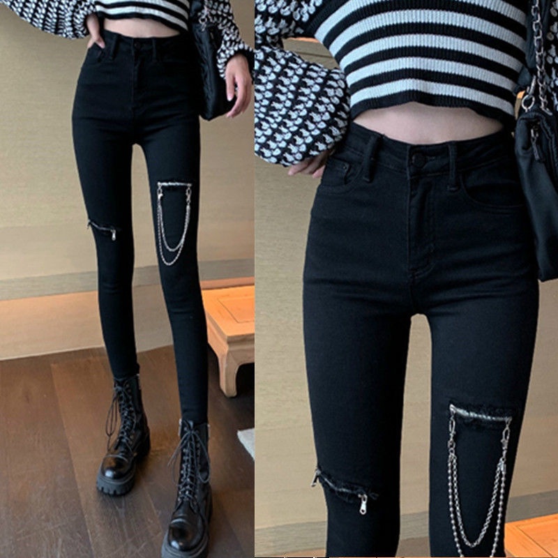 Jiashucheng Quần Jeans Legging Lưng Cao Co Giãn Phong Cách Mới Cho Nữ