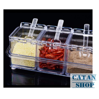 Khay, kệ đựng gia vị 4 ngăn trong suốt, tiện dụng, an toàn, đồ dùng nhà bếp  GD87-KGVN-Trong