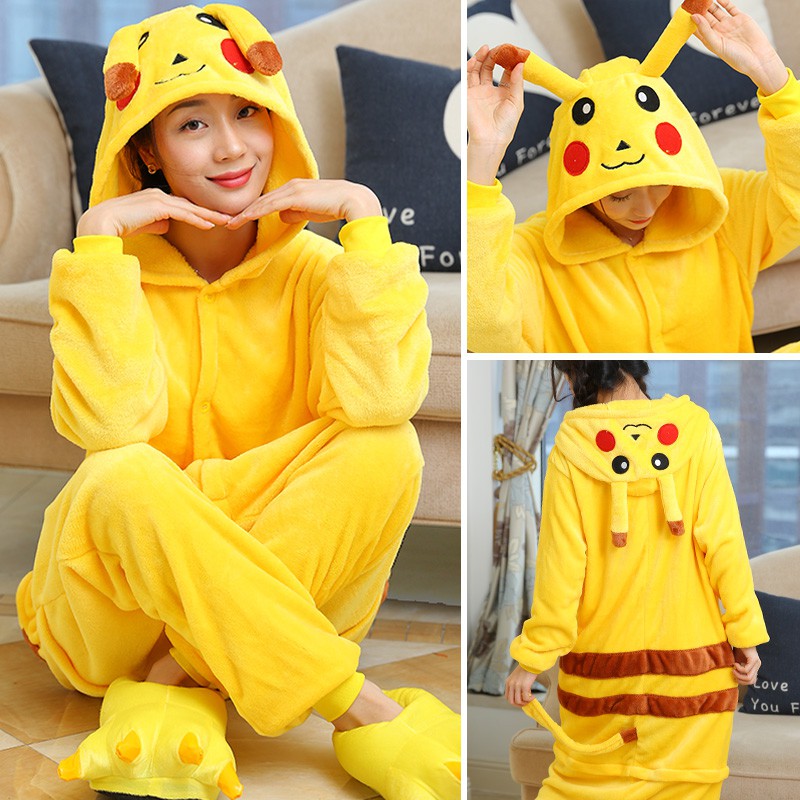 Bộ Đồ Ngủ Liền Thân Hóa Trang Pikachu / Gấu Trúc / Khủng Long / Kỳ Lân / Pikachu / Stitch Dễ Thương Cho Nữ