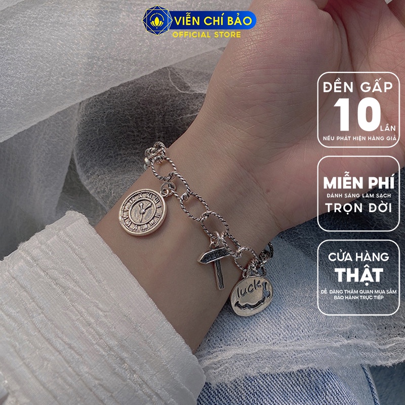 Lắc tay bạc nữ dây xích xoắn nhiều charm chất liệu bạc Thái 925 thời trang phụ kiện trang sức nữ Viễn Chí Bảo L000066