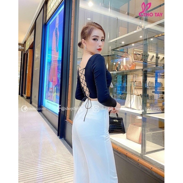 Áo tay dài cổ U đan dây sau lưng KHÔNG CÓ MÚT - A5NzS0 | BigBuy360 - bigbuy360.vn