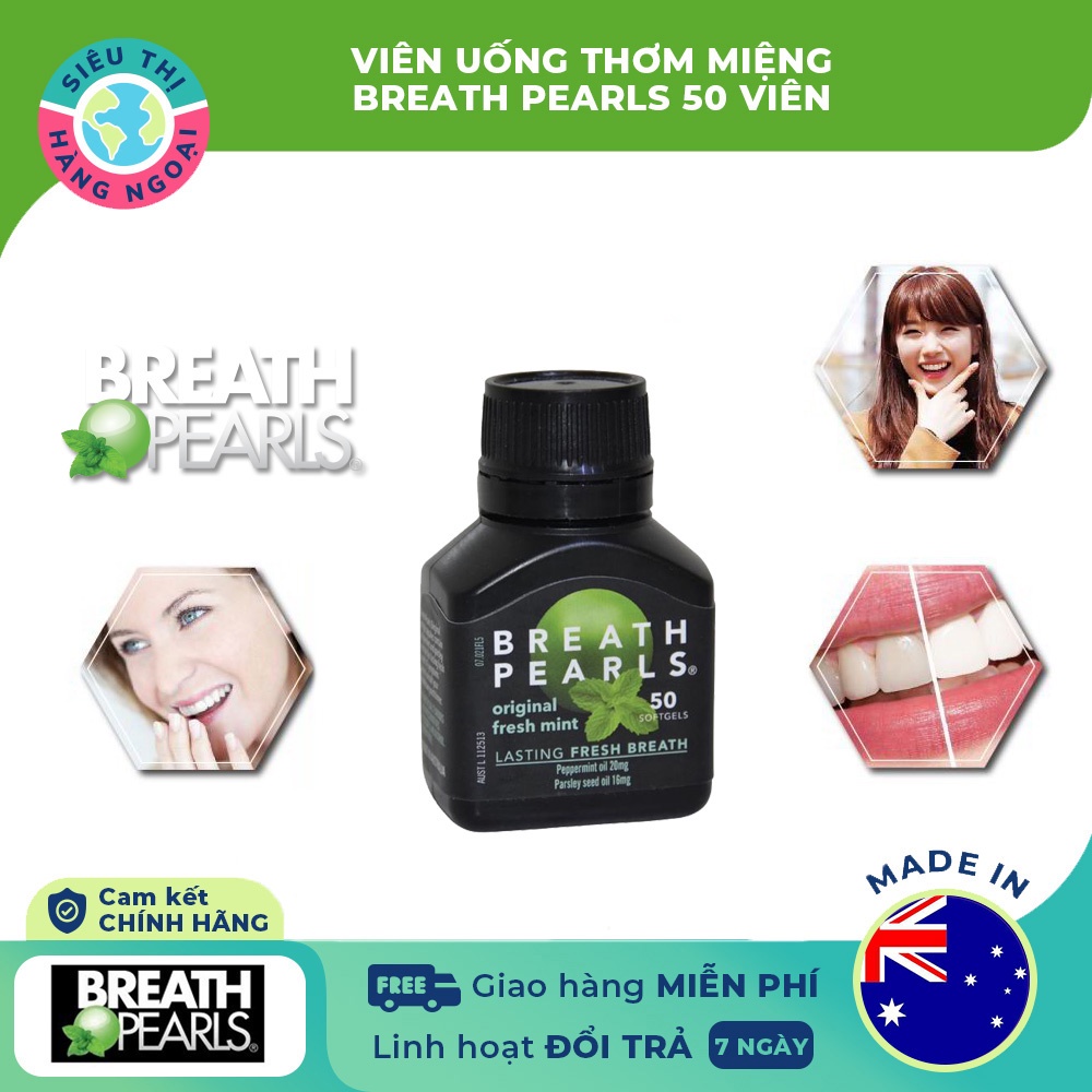 Viên Uống Thơm Miệng Breath Pearls - Úc Hộp 50 viên