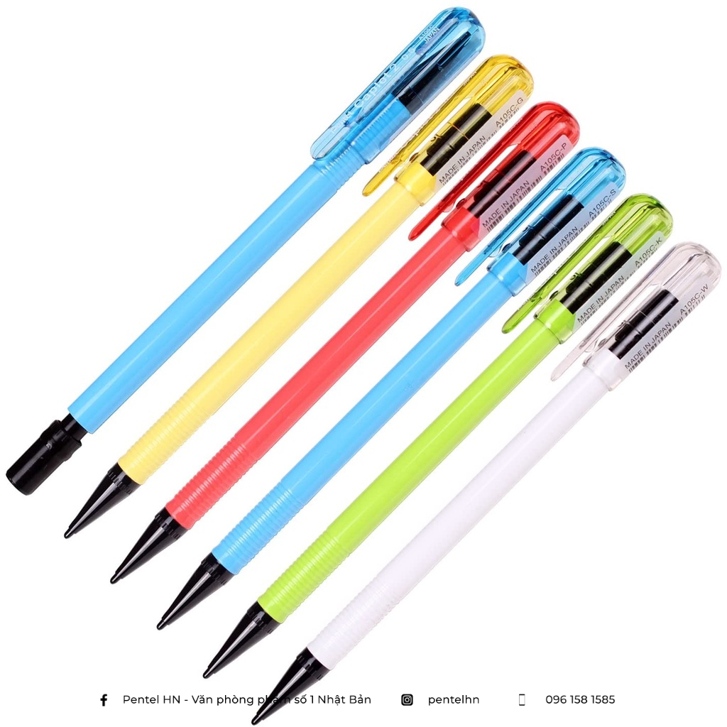 Bút Chì Kim Pentel Caplet Màu Neon A105C Ngòi 0.5mm | Thiết Kế Đẹp Mắt | 4 Màu Vỏ