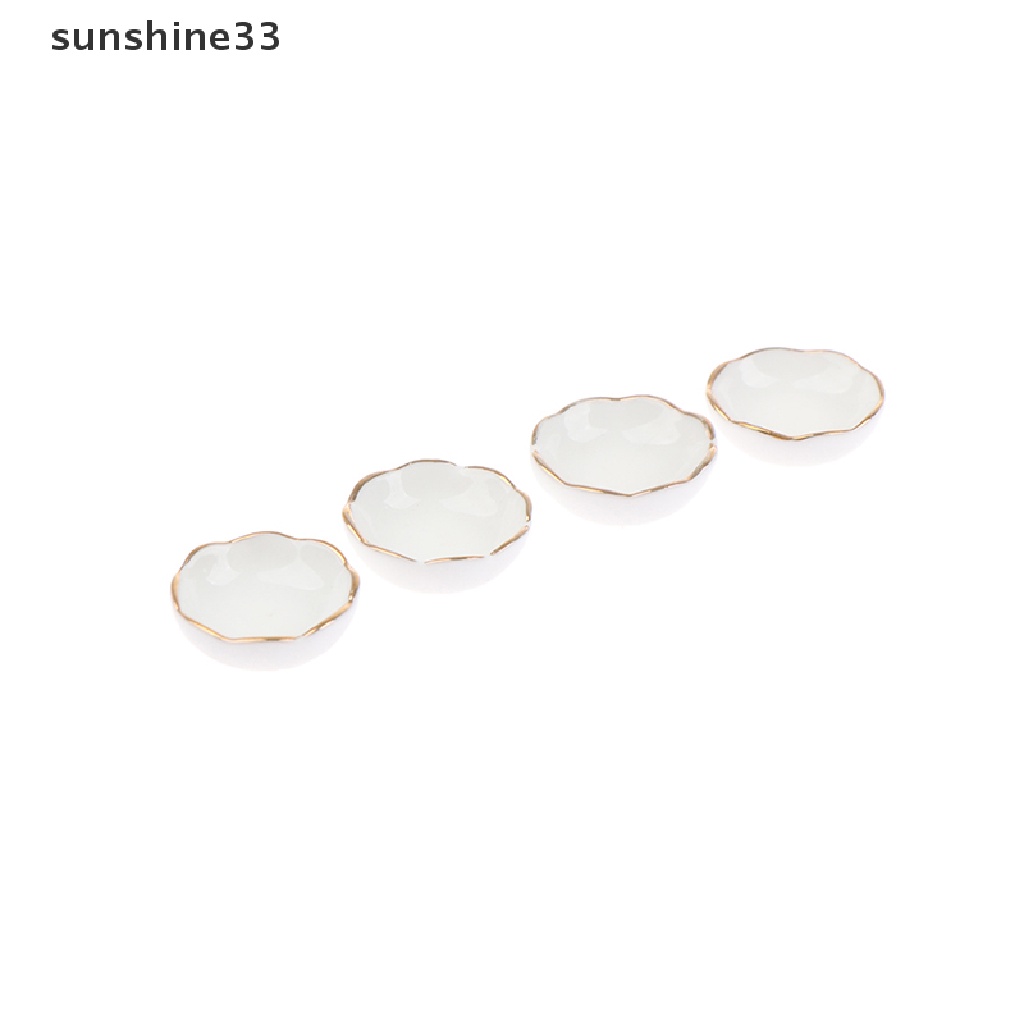 Bộ 4 Chén Dĩa Sứ Màu Trắng Trang Trí Nhà Búp Bê 1: 12