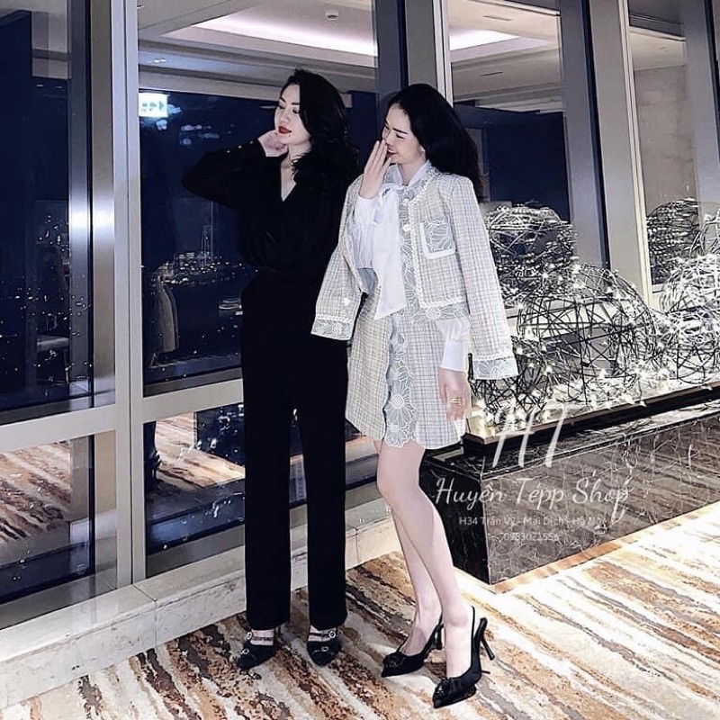 Giày cao gót mũi nhọn đá full đen ZR xuất Full box MS-8632-2