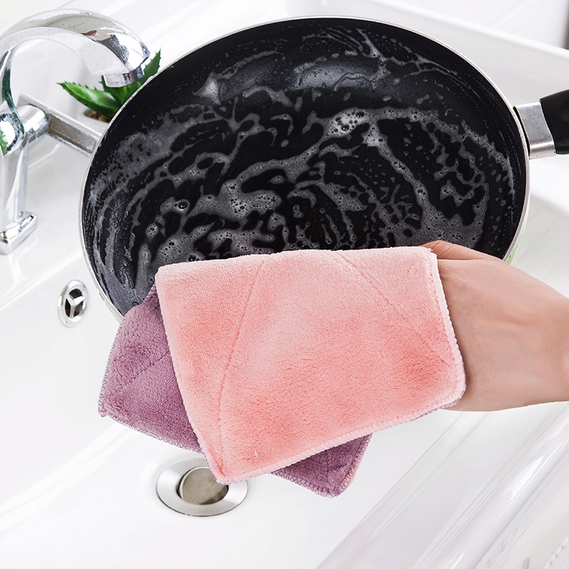 Set 3 Khăn Lau Chén Dĩa Chất Liệu Microfiber Dày Dặn Thấm Hút Tốt Chống Dính