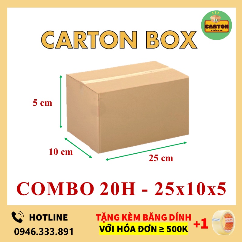 [SỈ/LẺ] (25x10x5) COMBO 20 Hộp Carton Giá Rẻ, Thùng Carton Đóng Hàng chỉ từ 599đ/h