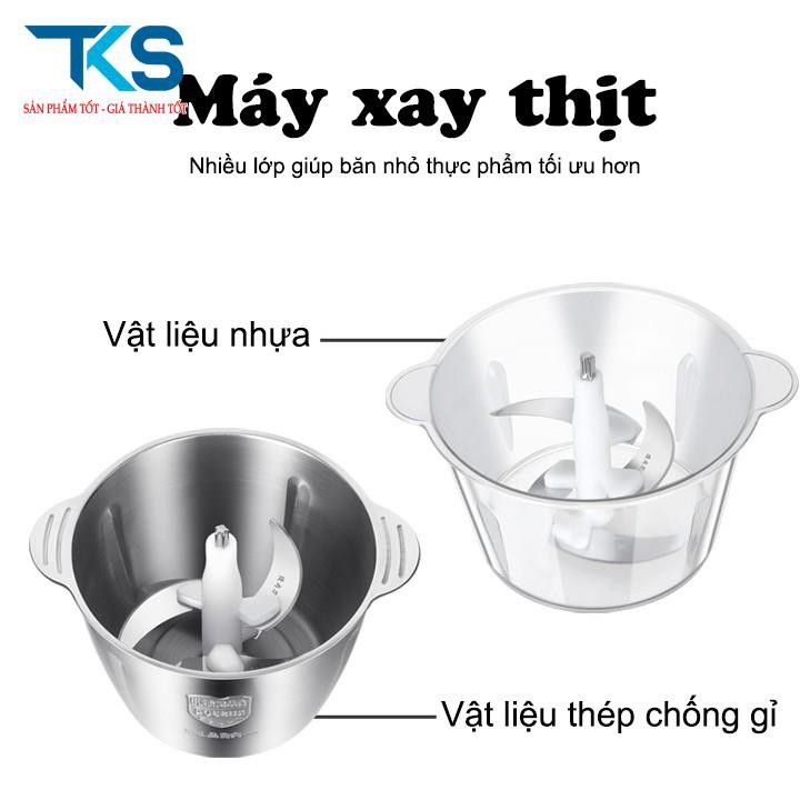 Máy xay thịt cối Inox 4 lưỡi đa năng 2L, công suất 250w xay thịt, xay tỏi ới, xay rau củ quả Chính Hãng