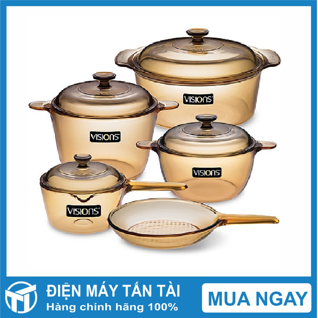 Bộ 5 Nồi Thủy Tinh Visions VS-339/CL1 ,Được làm từ thủy tinh cao cấp, đảm bảo an toàn thực phẩm khi nấu