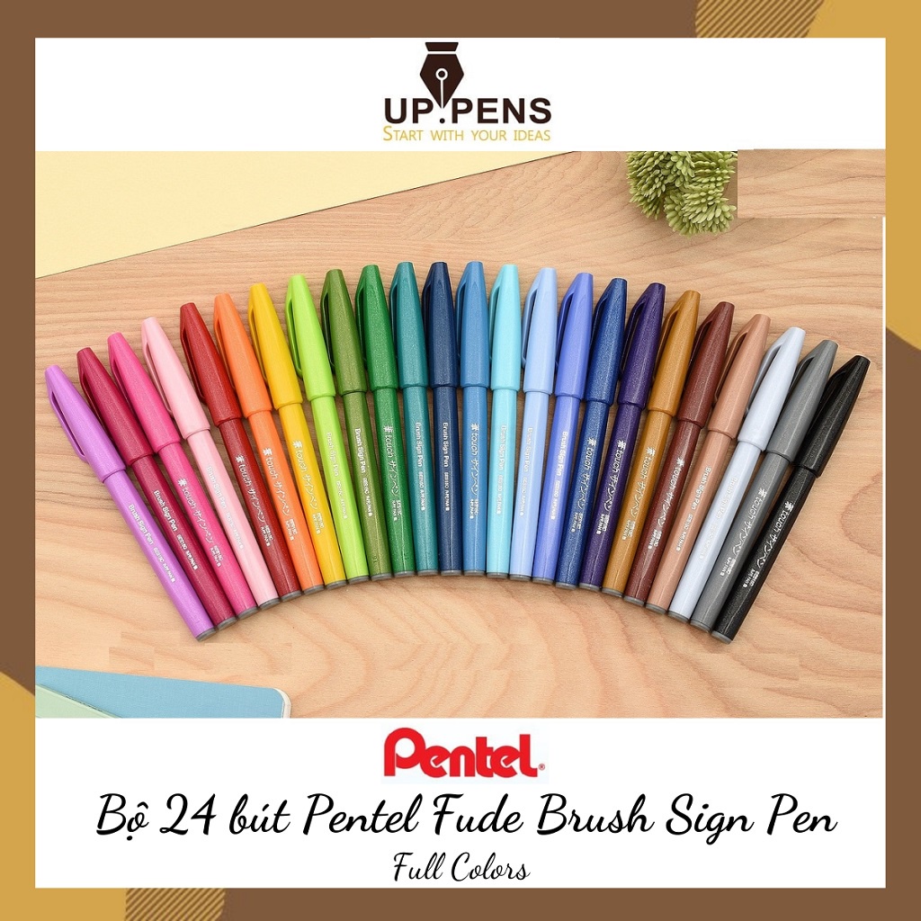 Bộ 24 bút brush viết calligraphy Pentel Sign Pen - FULL COLORS