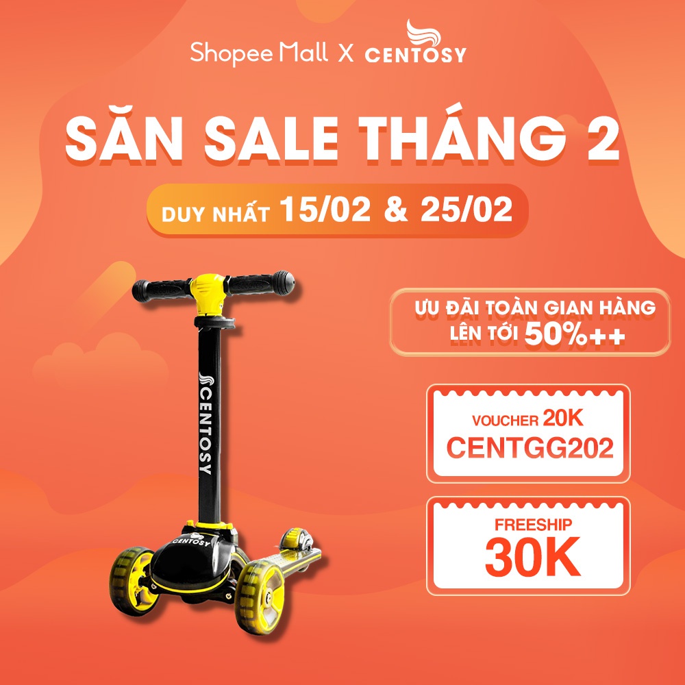 Xe Scooter Trẻ Em Từ 3-9 Tuổi Cao Cấp [Scooter Centosy S5] - Màu Sắc Bắt Mắt, Đèn Nhấp Nháy - Centosy Miền Bắc