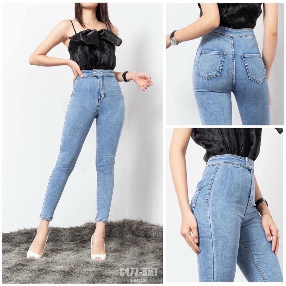 Quần Jean Nữ Cạp Cao 2 Cúc Co Giãn