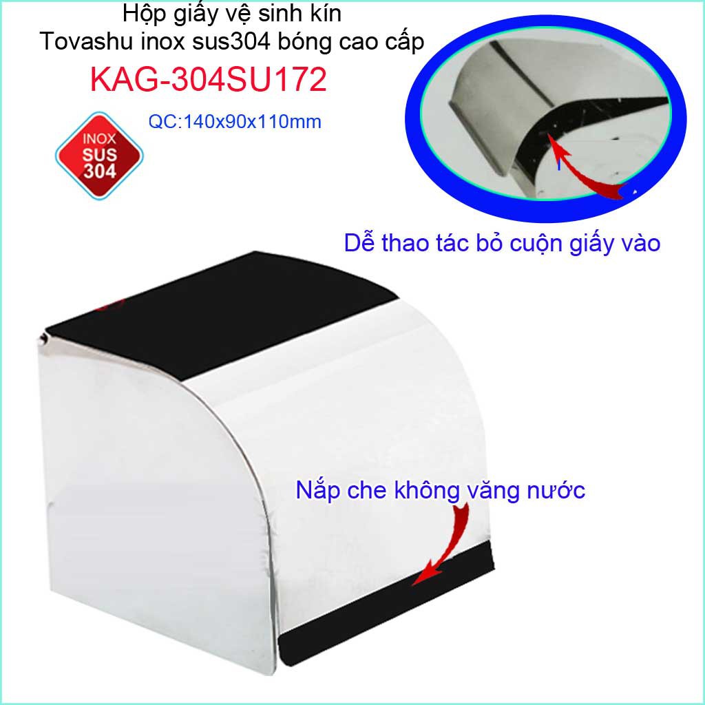 Kệ giấy nhà tắm Tovashu KAG-304SU172, hộp đựng giấy nhà vệ sinh Inox SUS304 Nhật cao cấp