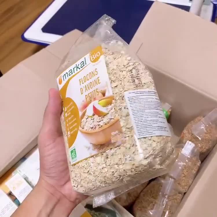 Yến mạch hữu cơ, Yến mạch cán mỏng hữu cơ Markal 500g từ Pháp tốt cho bé ăn dặm