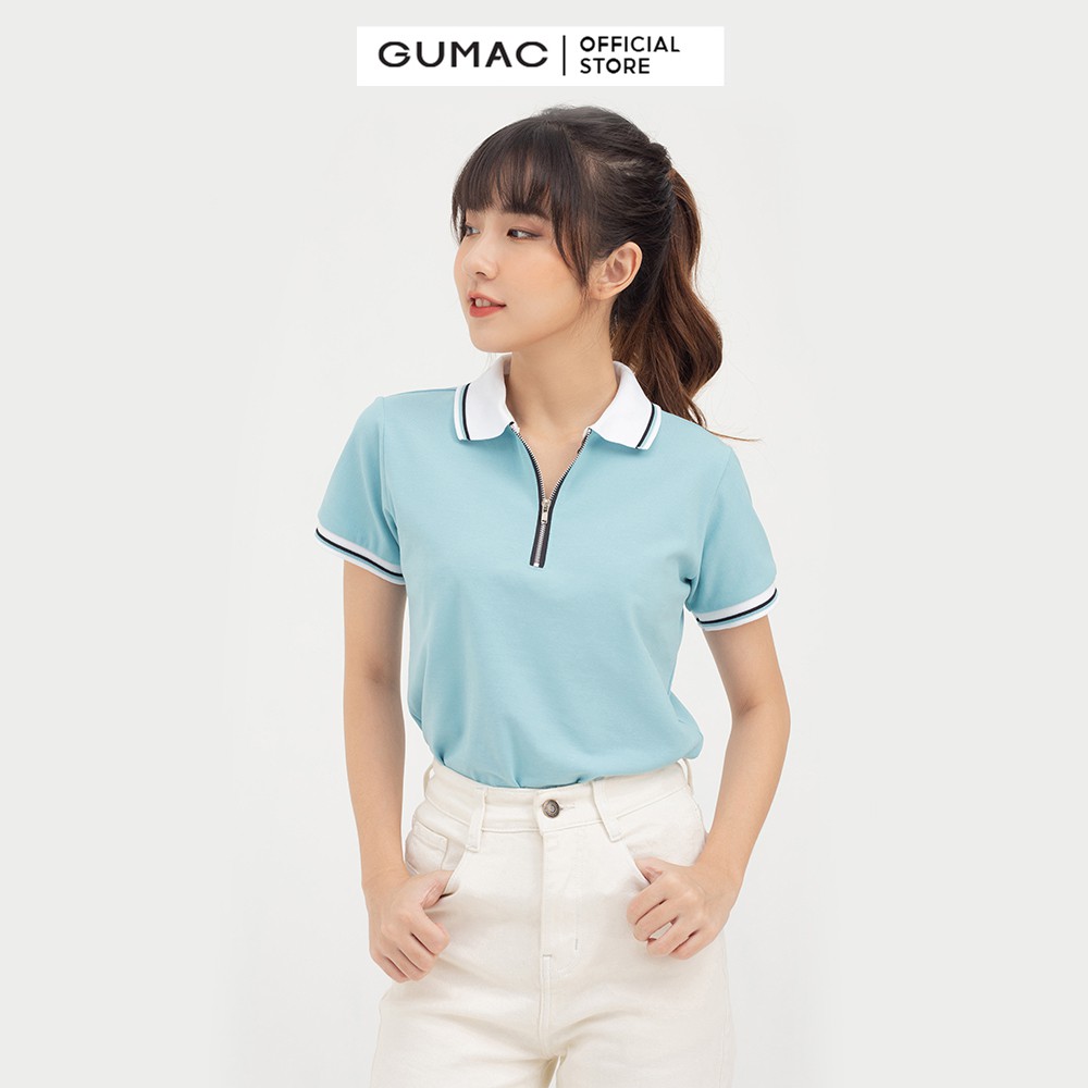 [Mã WABRGM11 giảm 10% đơn 250K] Áo thun polo nữ phối dây kéo GUMAC năng động cá tính ATB705 | BigBuy360 - bigbuy360.vn