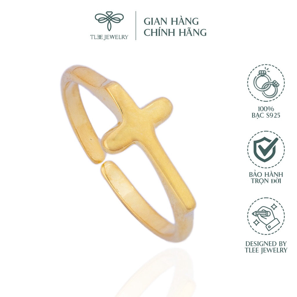Nhẫn bạc TLEE thánh giá, chữ thập basic mạ vàng 14k NCJ A0106