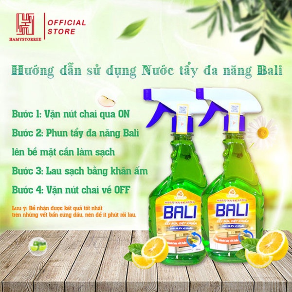 Chai Tẩy đa năng tẩy cặn canxi, dầu mỡ, nhà bếp, bếp gas, diệt 99% vi khuẩn Bali - 500ml