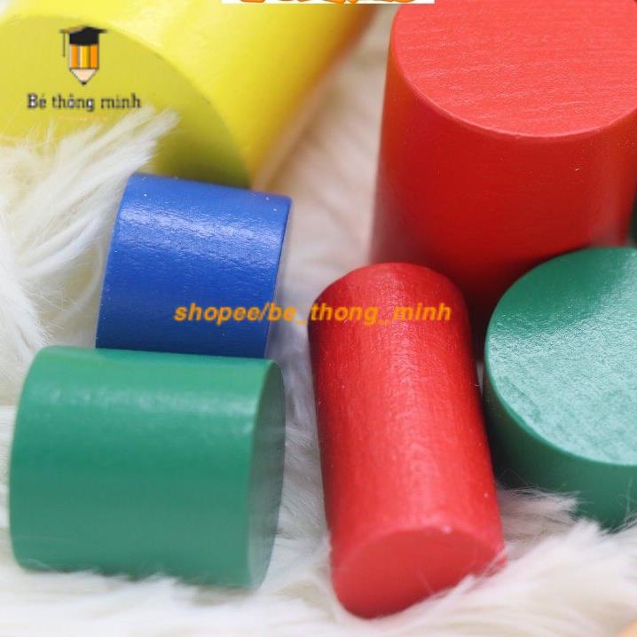 Combo 2 MÓN trụ có núm và không núm size nhỏ cho bé học tại nhà - Giáo cụ Montessori