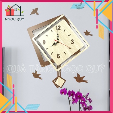 Đồng Hồ Treo Tường Hình Vuông Cách Điệu, Đồng Hồ Handmade Bằng Gỗ
