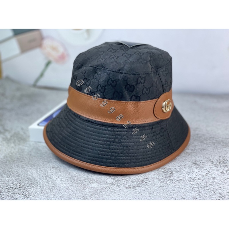 Mũ bucket tai bèo viền da gg cực chất
