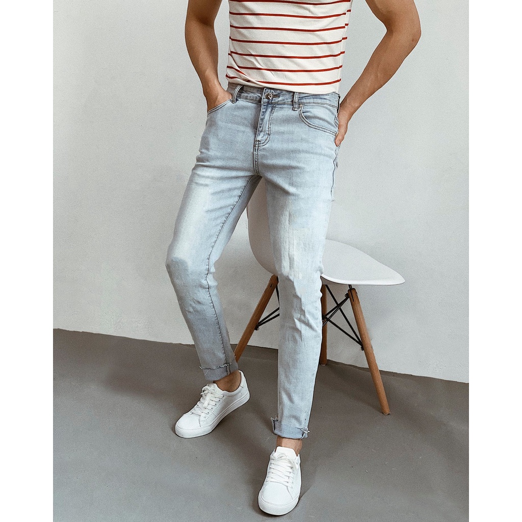 Quần Jeans Hàn Quốc Xám Trơn Chất Đẹp Không Phai Màu Không Xù Lông Co Giãn Nhẹ