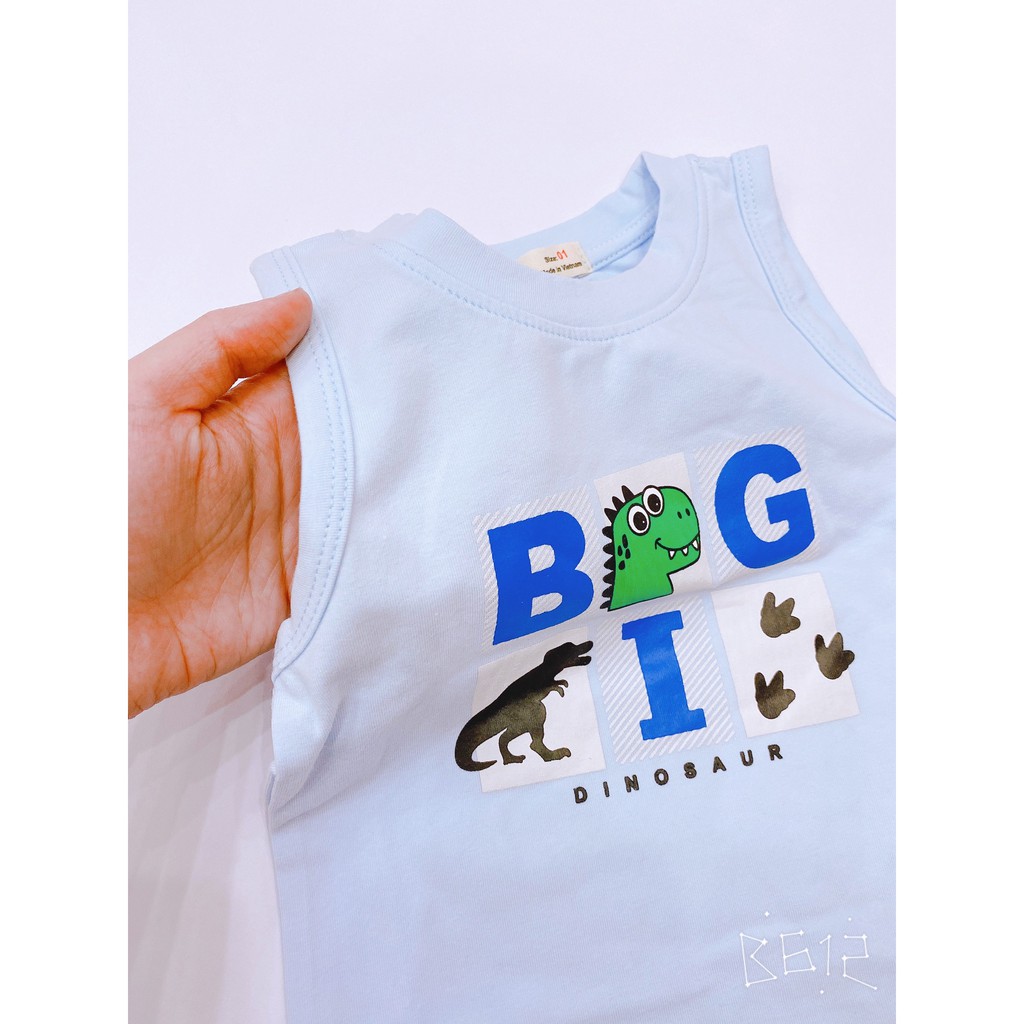 Bộ bé trai sát nách ba lỗ thun cotton 4C in hình áo và họa tiết quần size 1-14 tuổi Rio có sẵn