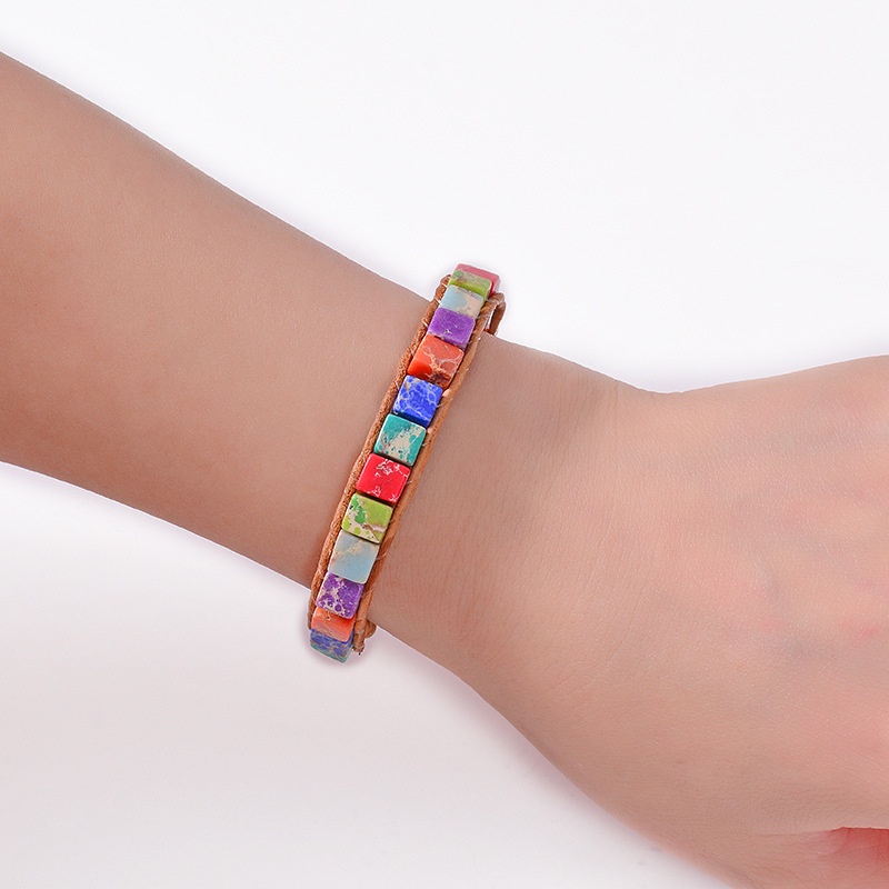 Vòng Tay Da Xỏ Hạt Đá Nhiều Màu Phong Cách Bohemian Cổ Điển 1 #