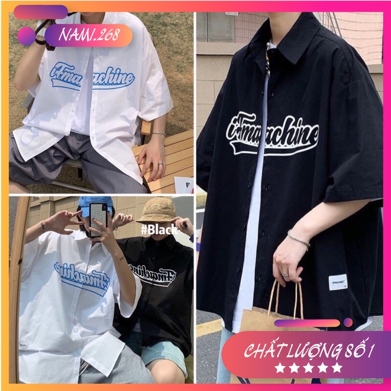 Áo Sơ Mi Tay Lỡ Unisex Form Rộng Nam Nữ Ulzzang In Chữ Chine Chất Thô Lụa Mát