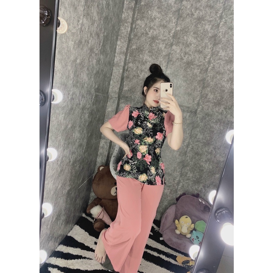 Đồ Lam Đi Chùa # Lụa Hoa Tay Phồng# Quần Áo Nữ