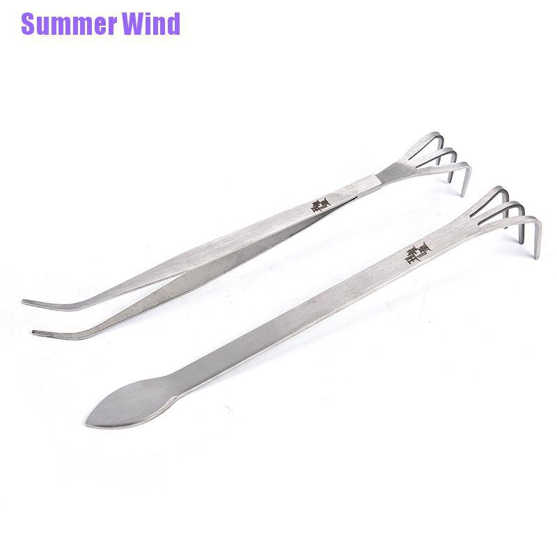 Summer Wind❥2 In 1 Stainless Steel Bonsai Gardening Tools Root Rake Spatula Tweezers Garden