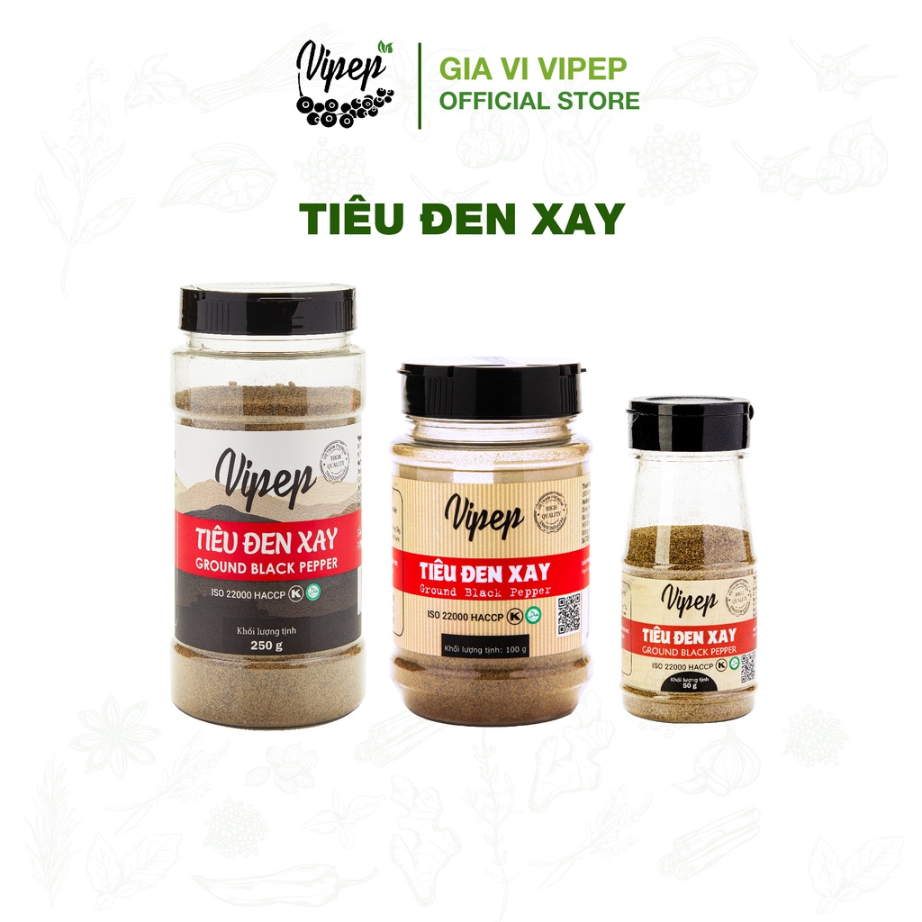 Tiêu Đen Xay Vipep Nhiều Size - Tiêu đen xay nguyên chất hoàn toàn từ tiêu sạch (50 - 100 - 250gr)