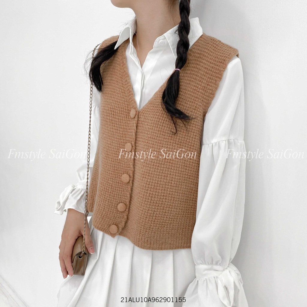 Áo len gile 5 nút bọc nữ dáng rộng cardigan màu hàn quốc oversize ulzzang thu đông Fmstyle Saigon 21ALU10A962901 | BigBuy360 - bigbuy360.vn