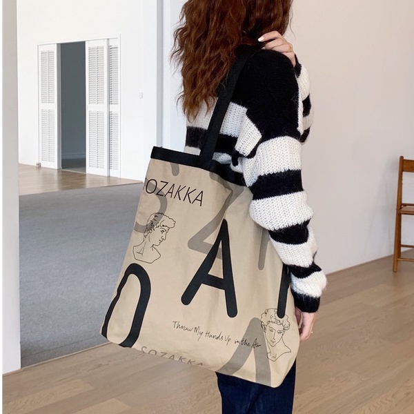 Túi Xách Canvas Cỡ Lớn In Chữ Thời Trang Trẻ Trung