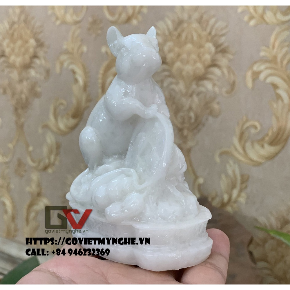 Tượng đá trang trí con Chuột phong thủy trang trí phong thủy - Chiều cao 11cm - Đá trắng non nước