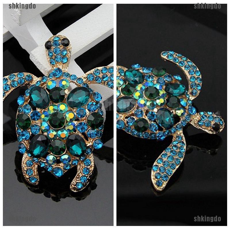 Trâm cài hình rùa đính đá pha lê xanh dương